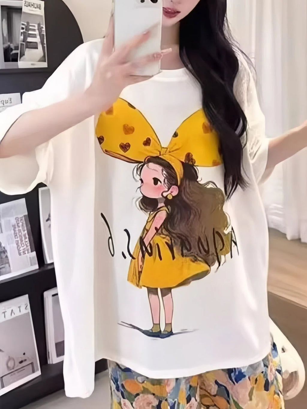 Sweet & Cute Summer 2 Pcs Women 's Short  Sleeve Sleep Set | Color: Style 1 | Image 1