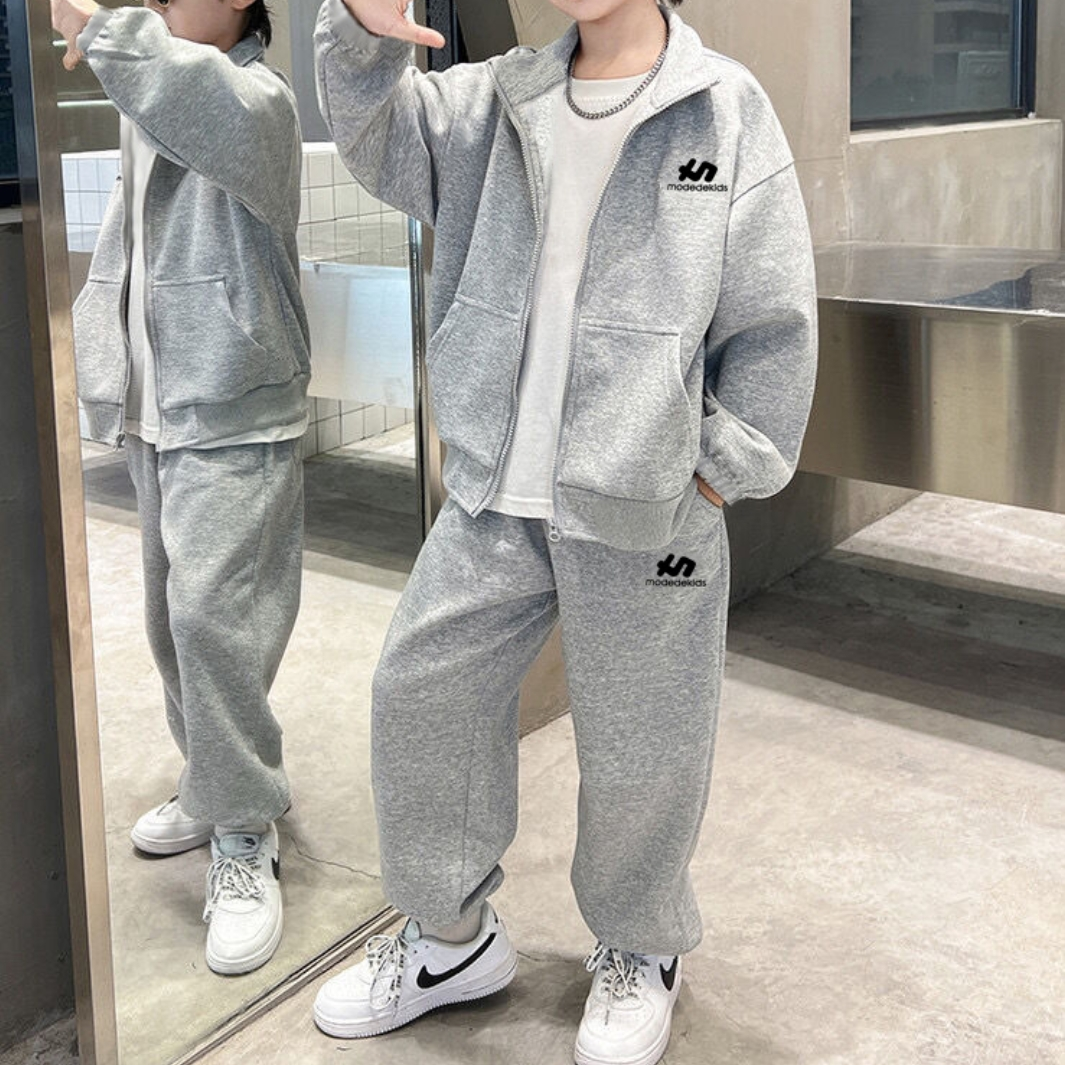 Minimalist Autumn 2-Piece Boys' Pants Suit, Ages 4-14 | Color: Grey | Image 1
