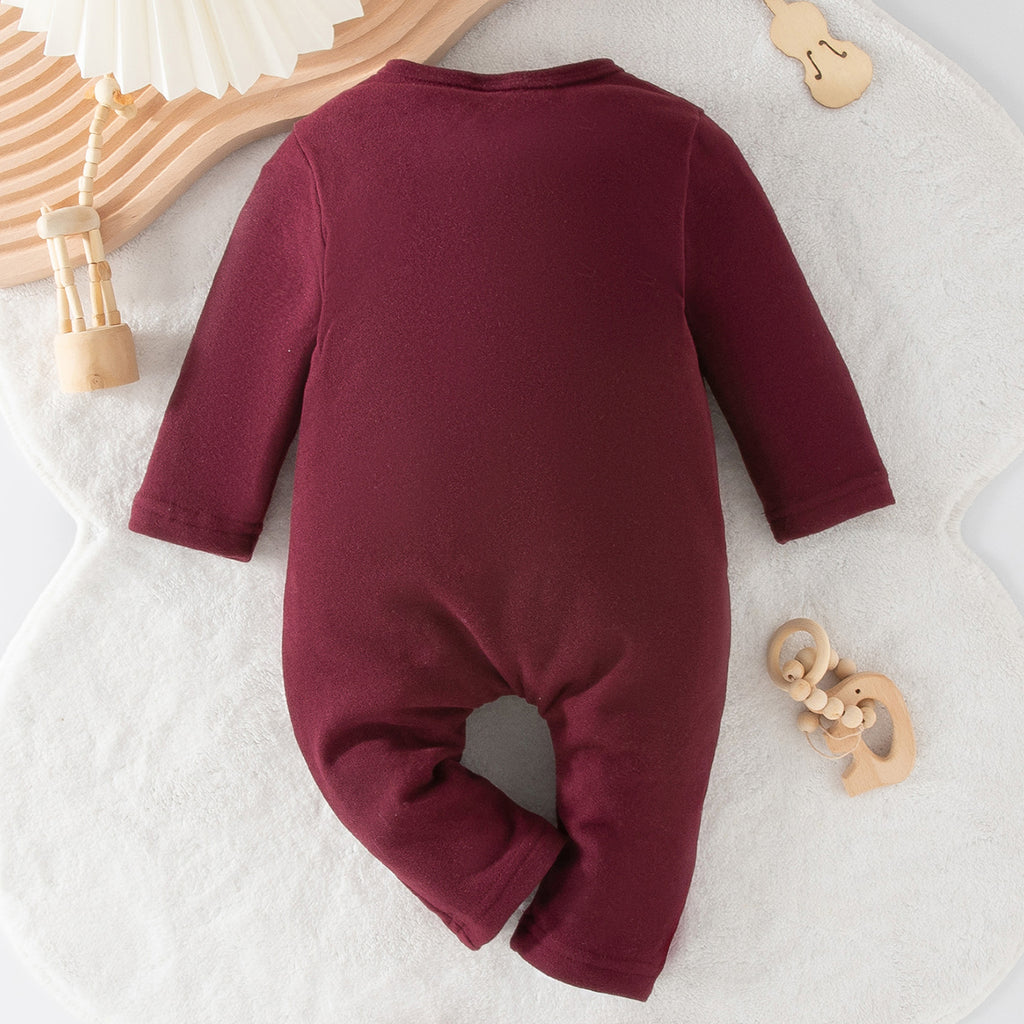 Minimalist Autumn Unisex Baby Jumpsuit, Ages 1-9 Months | Color: Maroon | Image 3