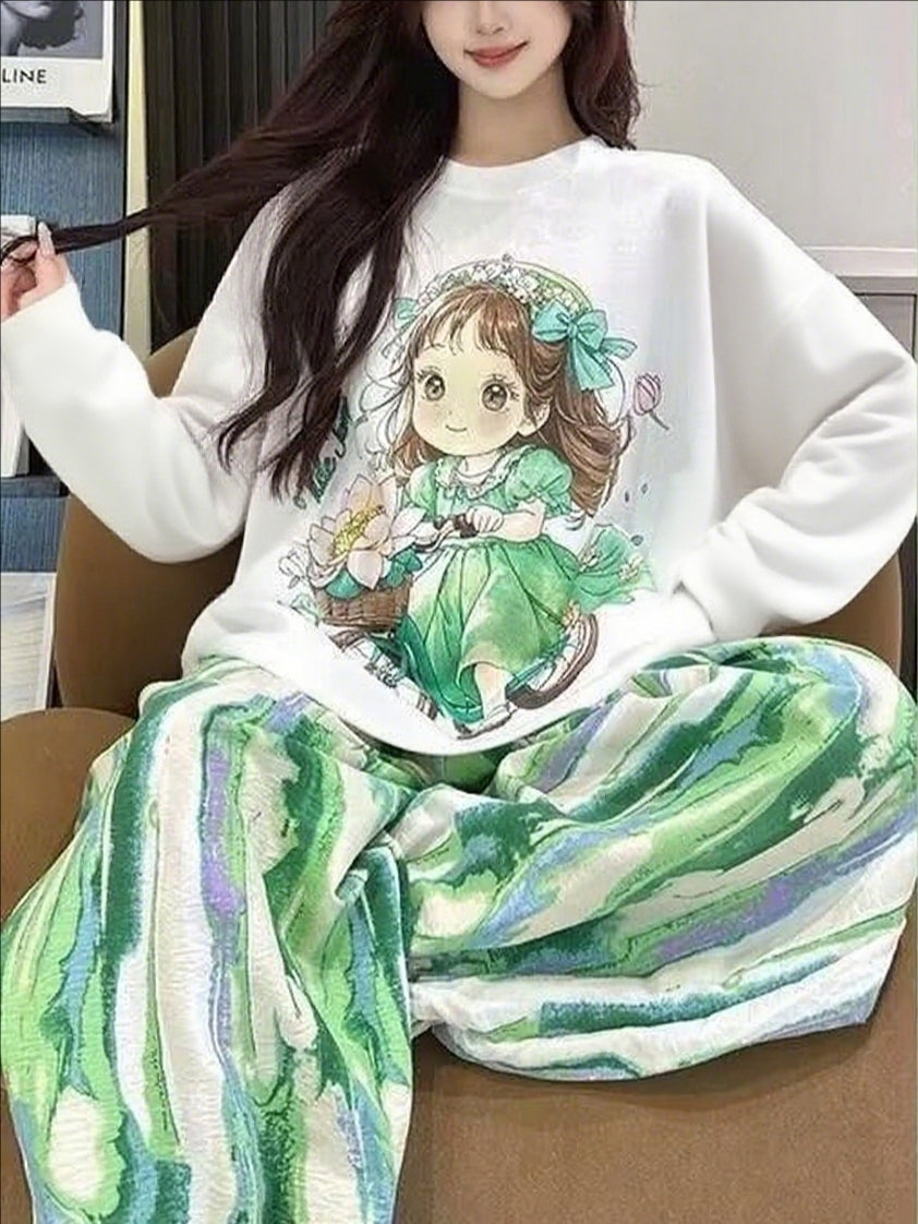Sweet Feminine All-Season 2 Pcs Women 's Long Sleeve Sleep Set | Color: Style 4 | Image 1