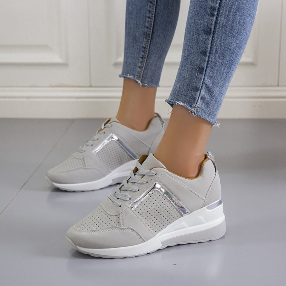 Modern Chic All-Season Others Women's Fashion Sneaker | Color: Light Grey | Image 2