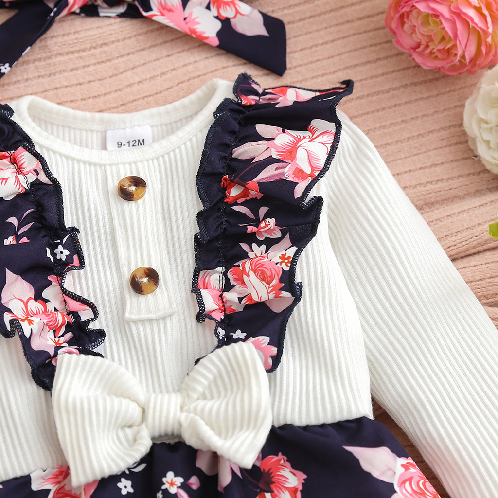 Sweet & Cute Autumn 2-Piece Baby Girls' Jumpsuit, Ages 0-6 Months | Color: White | Image 2
