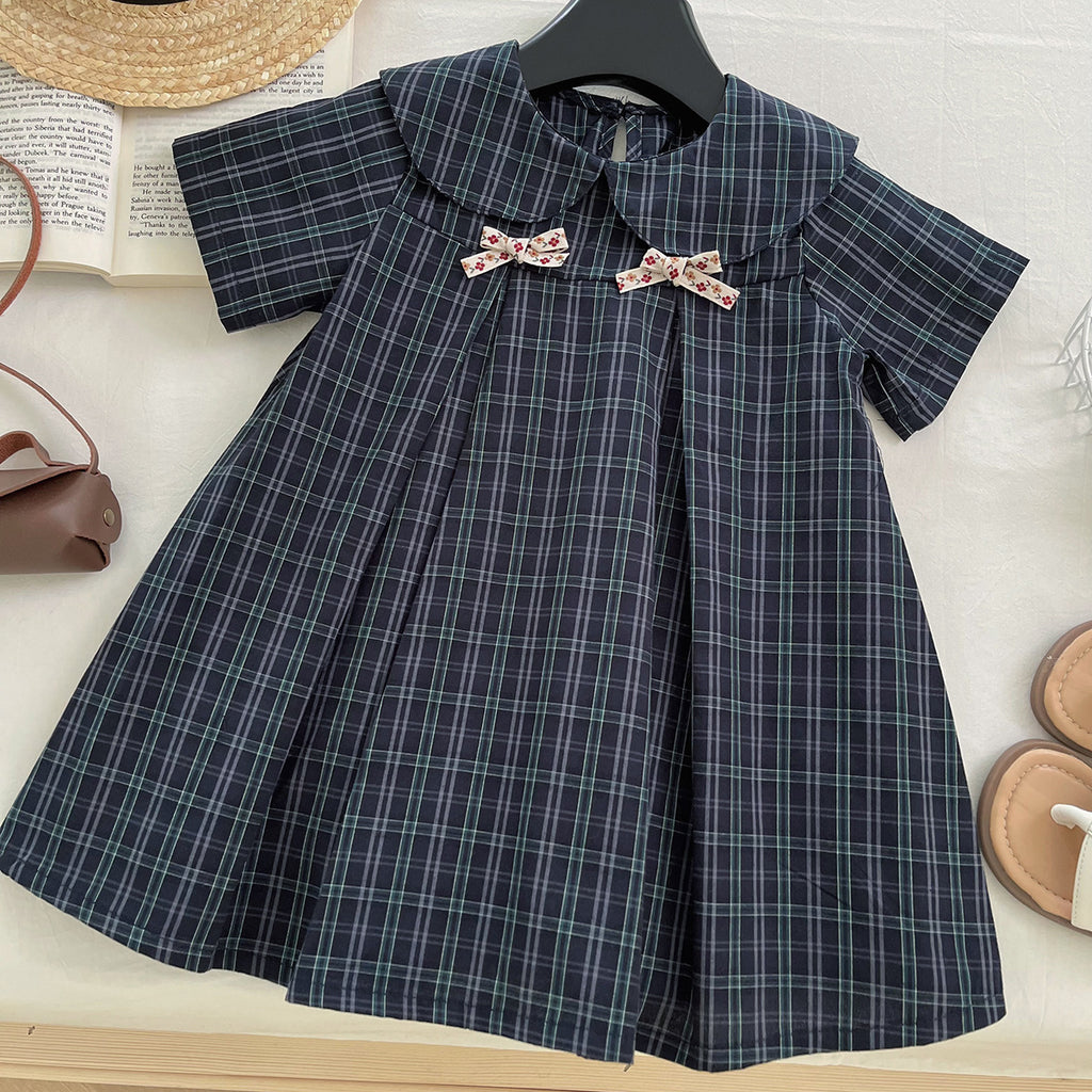 Casual Sporty Summer Girls' A-Line Dress, Ages 2-9 | Color: Navy | Image 1