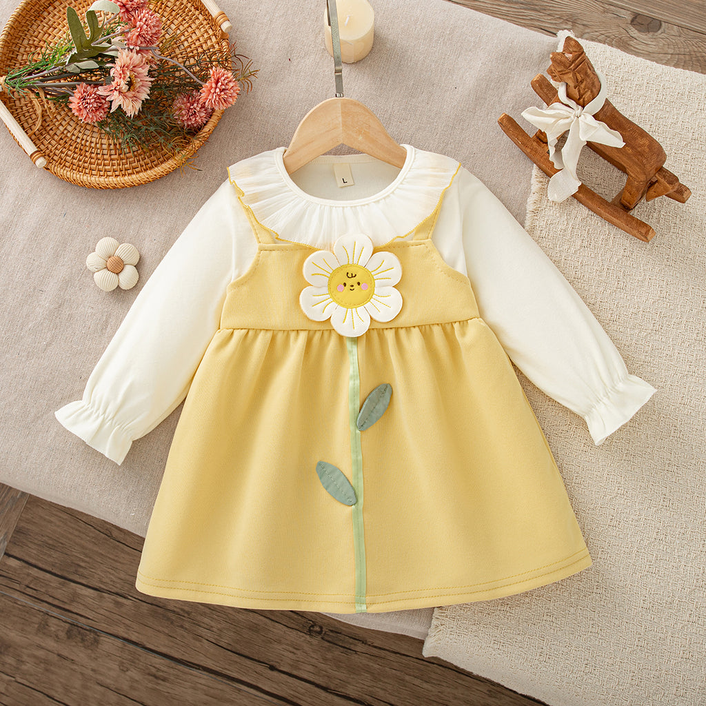 Sweet & Cute Autumn Baby Girls' Dress, Ages 1-24 Months | Color: Yellow | Image 1