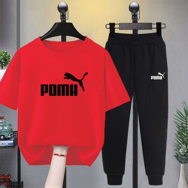 Modern Chic All-Season Minimalist Summer 2-Piece Girls' Pants Suit, Ages 4-14 | Color: Red | Image 1
