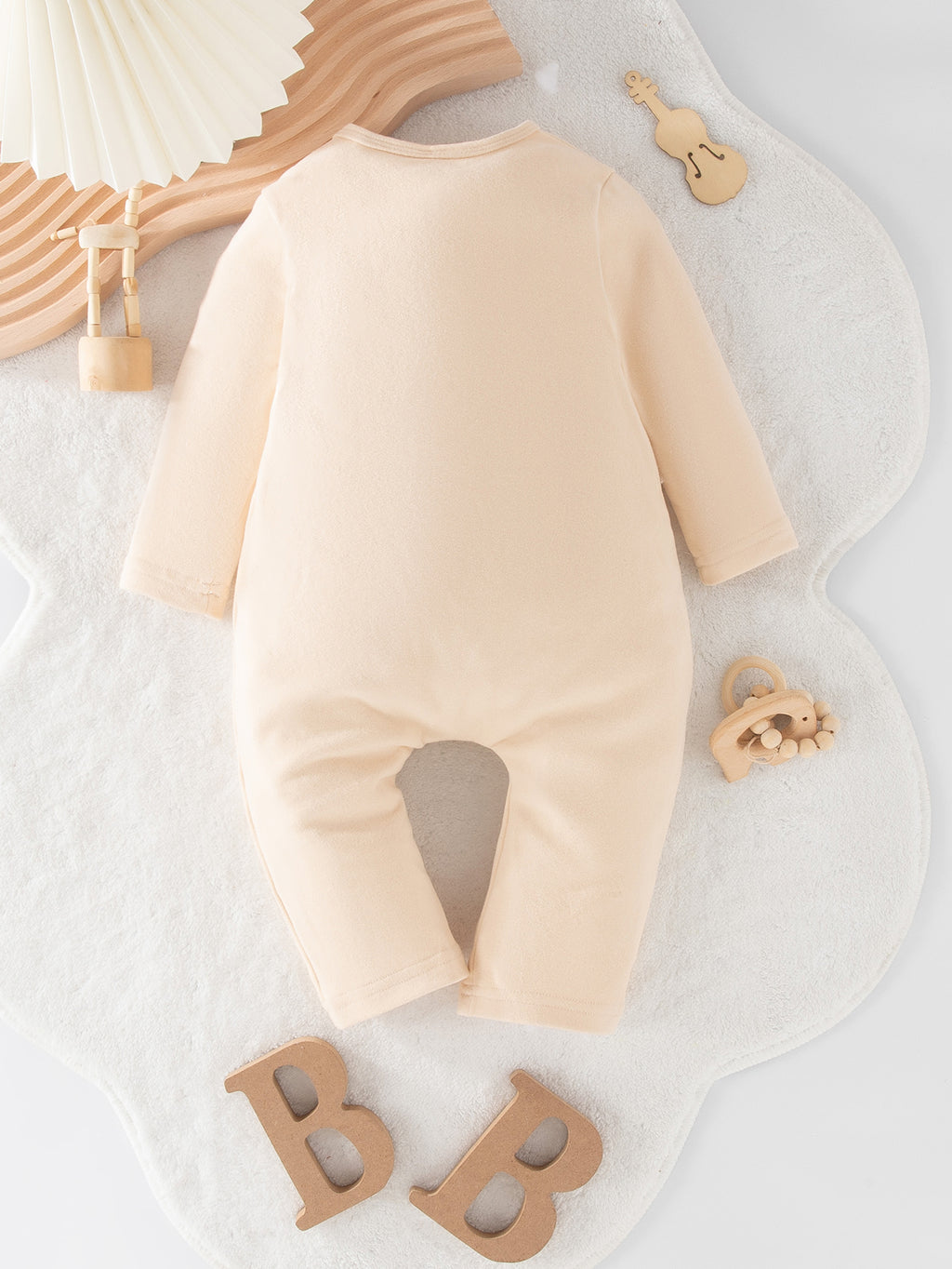 Minimalist Autumn Unisex Baby Jumpsuit, Ages 1-9 Months | Color: Beige | Image 3