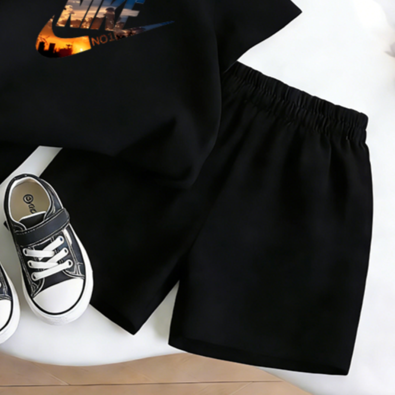Modern Chic All-Season Casual Sporty Summer 2-Piece Unisex Kids' Pants Suit, Ages 2-9 | Color: Black | Image 2