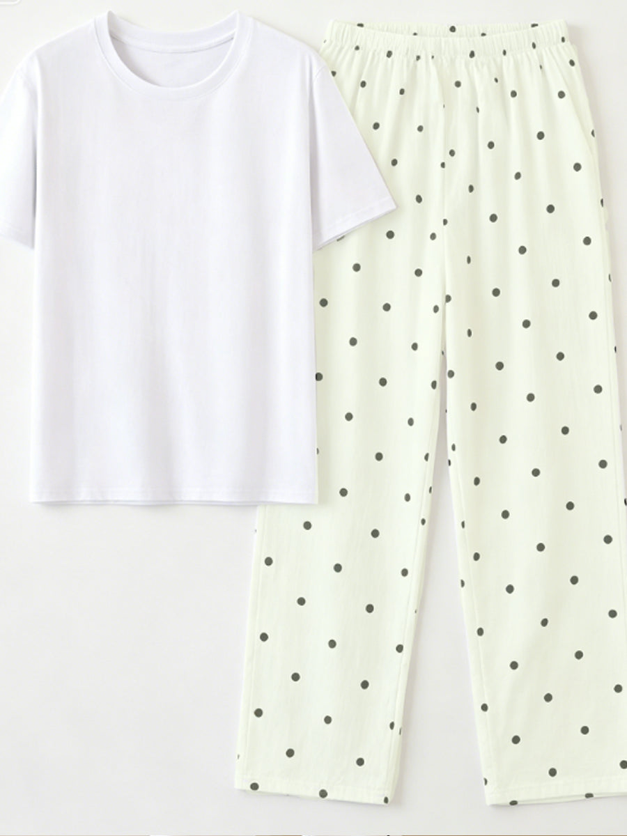 Minimalist Summer 2 Pcs Women 's Short  Sleeve Sleep Set | Color: Style 3 | Image 3