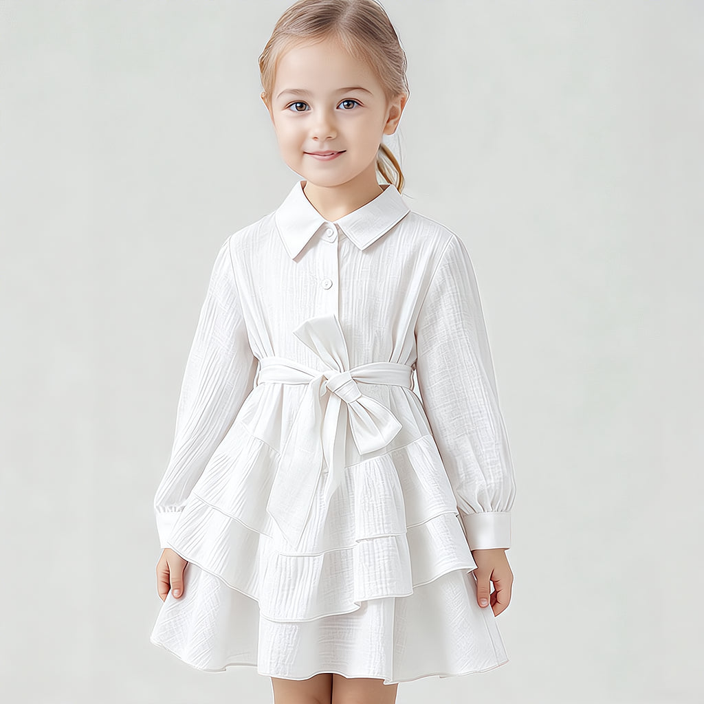 Minimalist Autumn 2-Piece Girls' A-Line Dress, Ages 2-9 | Color: White | Image 1