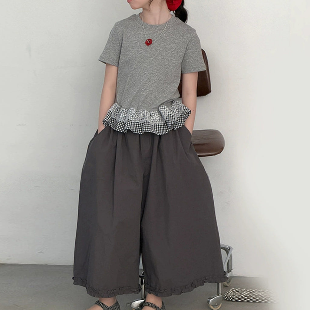 Minimalist Summer 2-Piece Girls' Pants Suit, Ages 4-14 | Color: Grey | Image 1
