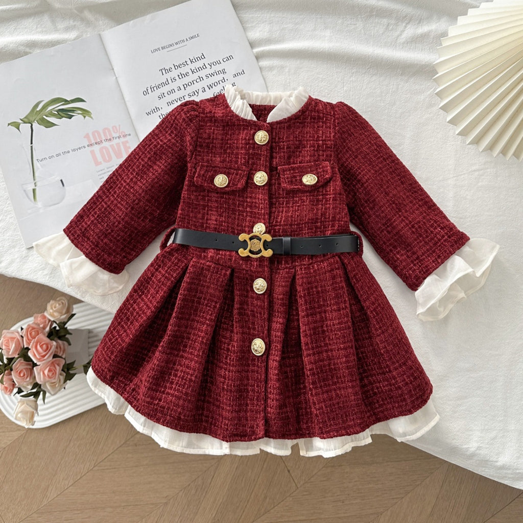 Modern Chic All-Season Elegant Winter Girls' A-Line Dress, Ages 2-9 | Color: As the Picture | Image 1