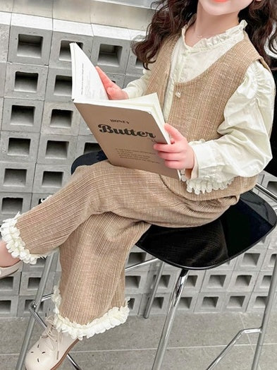 Sweet & Cute Autumn 3-Piece Girls' Pants Suit, Ages 2-9 | Color: Khaki | Image 3