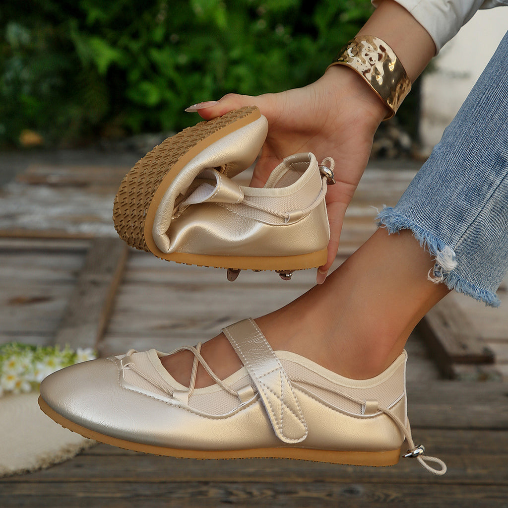 Modern Chic All-Season PU/Artificial Leather/Microfiber Leather Women's Flat Shoes | Color: Gold | Image 2