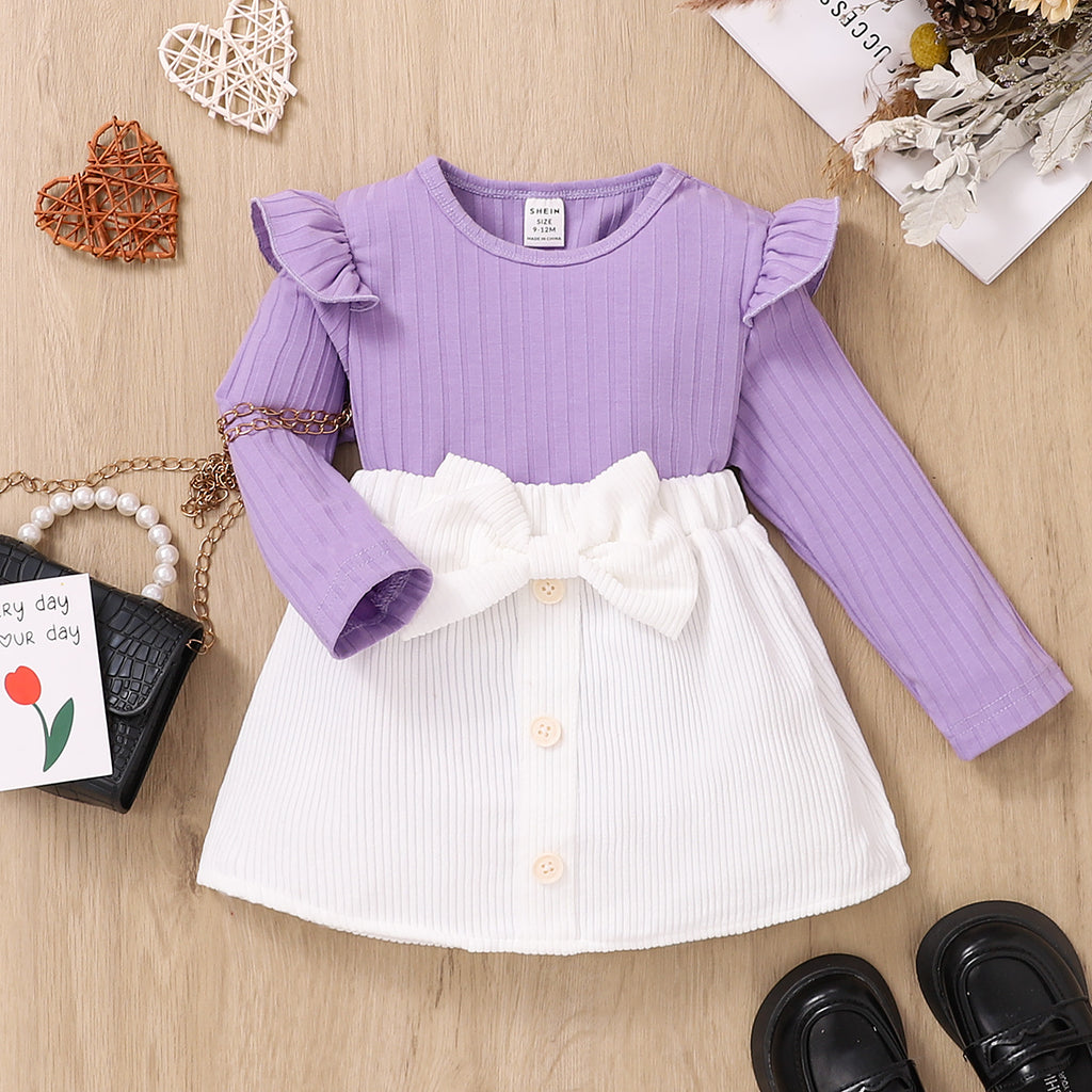 Elegant Autumn 2-Piece Baby Girls' Dress Suit, Ages 3-24 Months | Color: Purple | Image 1