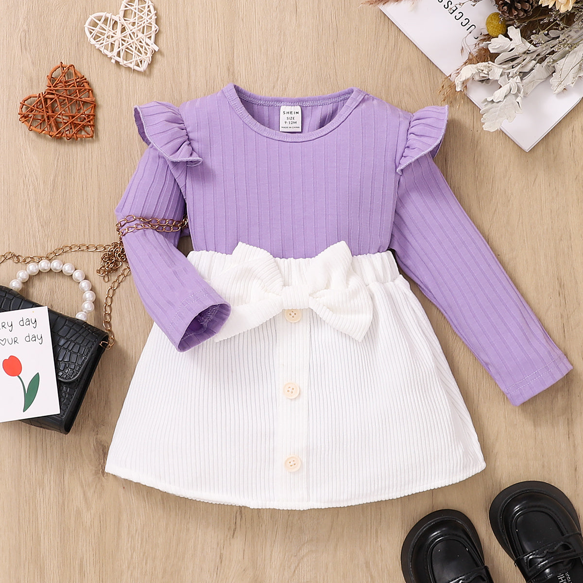 Elegant Autumn 2-Piece Baby Girls' Dress Suit, Ages 3-24 Months | Color: Purple | Image 1
