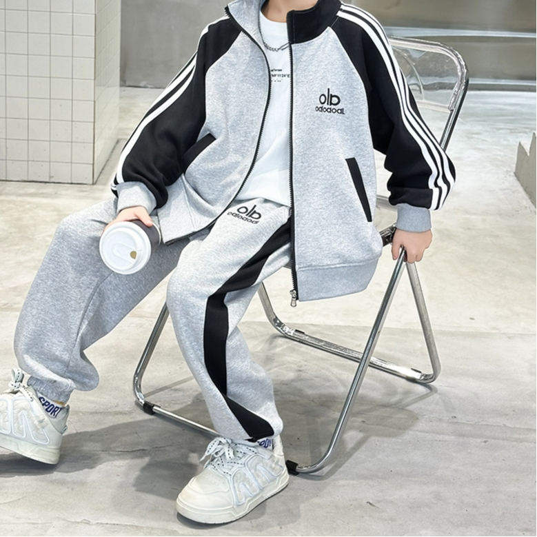 Modern Chic All-Season Casual Sporty Autumn 2-Piece Boys' Pants Suit, Ages 4-14 | Color: Grey | Image 2