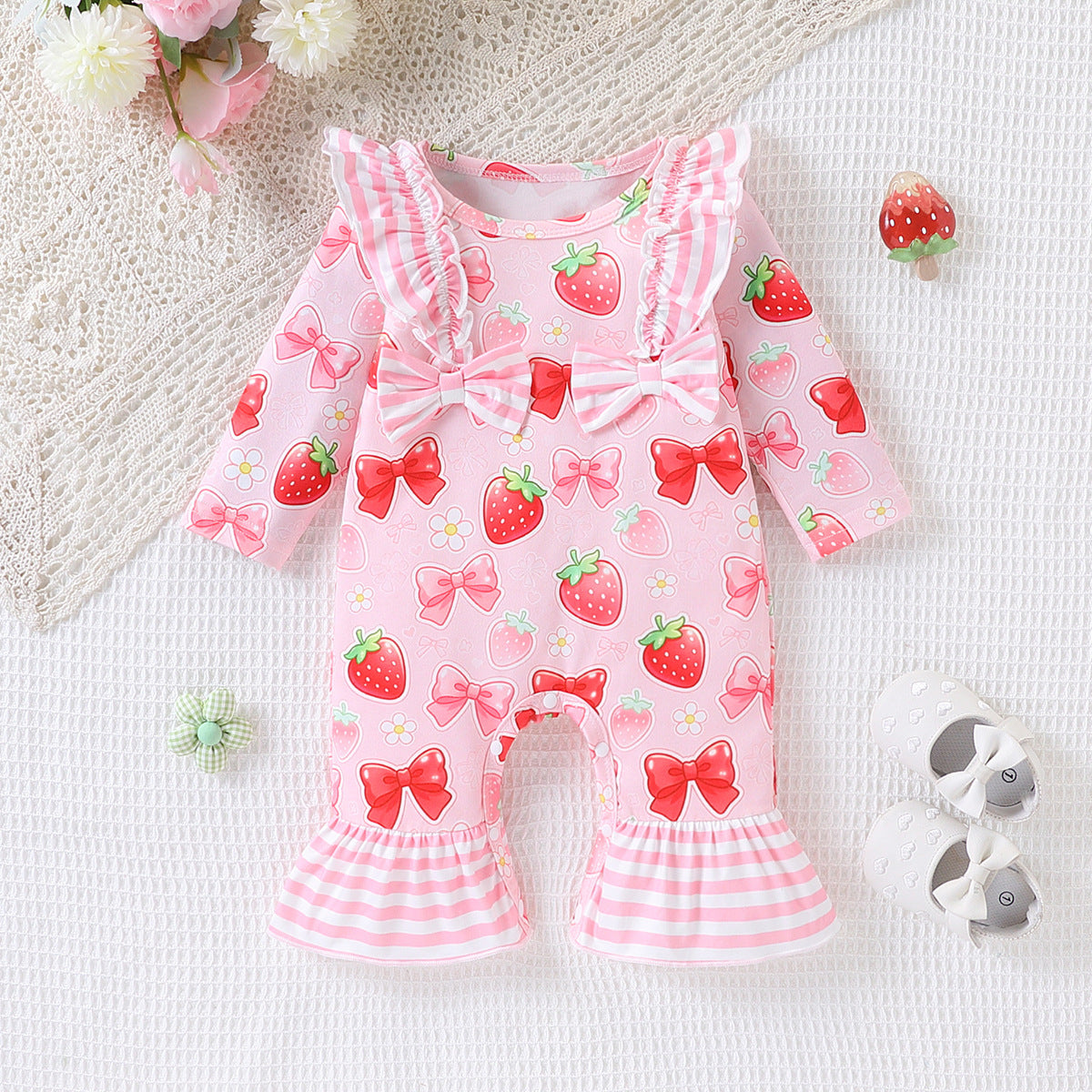 Trendy Autumn Baby Girls' Jumpsuit, Ages 0-6 Months | Color: Light Pink | Image 1