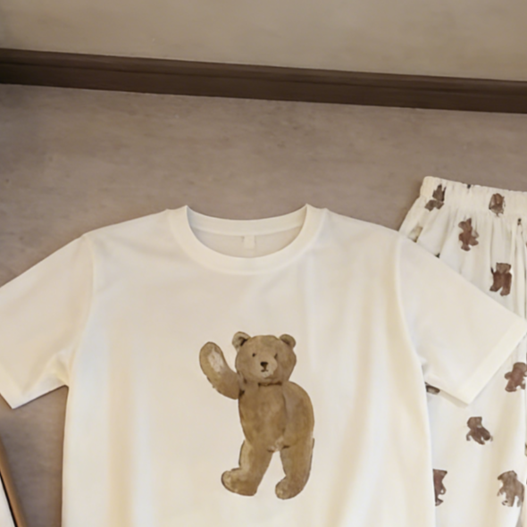 Modern Chic All-Season Sweet Feminine Summer 2 Pcs Women 's Short  Sleeve Sleep Set | Color: Style 1 | Image 3