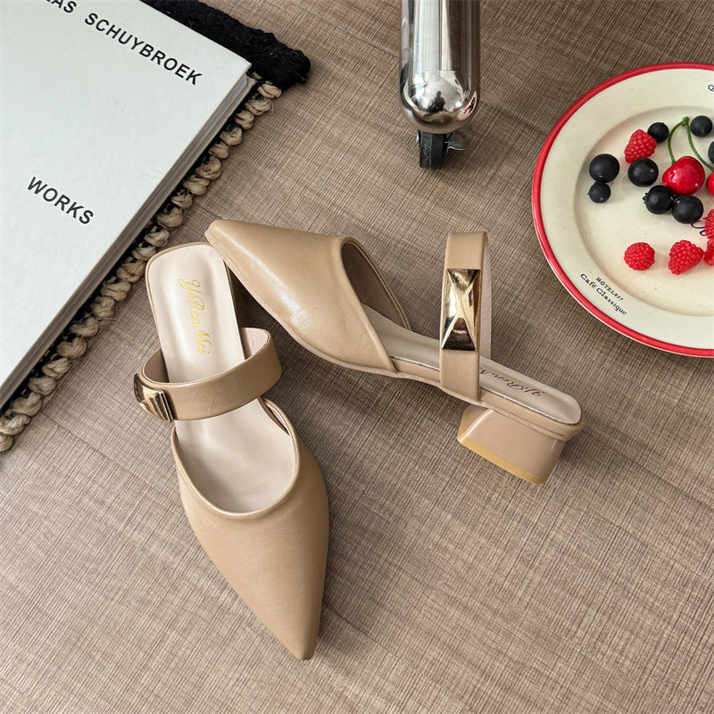 Modern Chic All-Season PU/Artificial Leather/Microfiber Leather Women's High Heel Slippers | Color: Apricot | Image 1