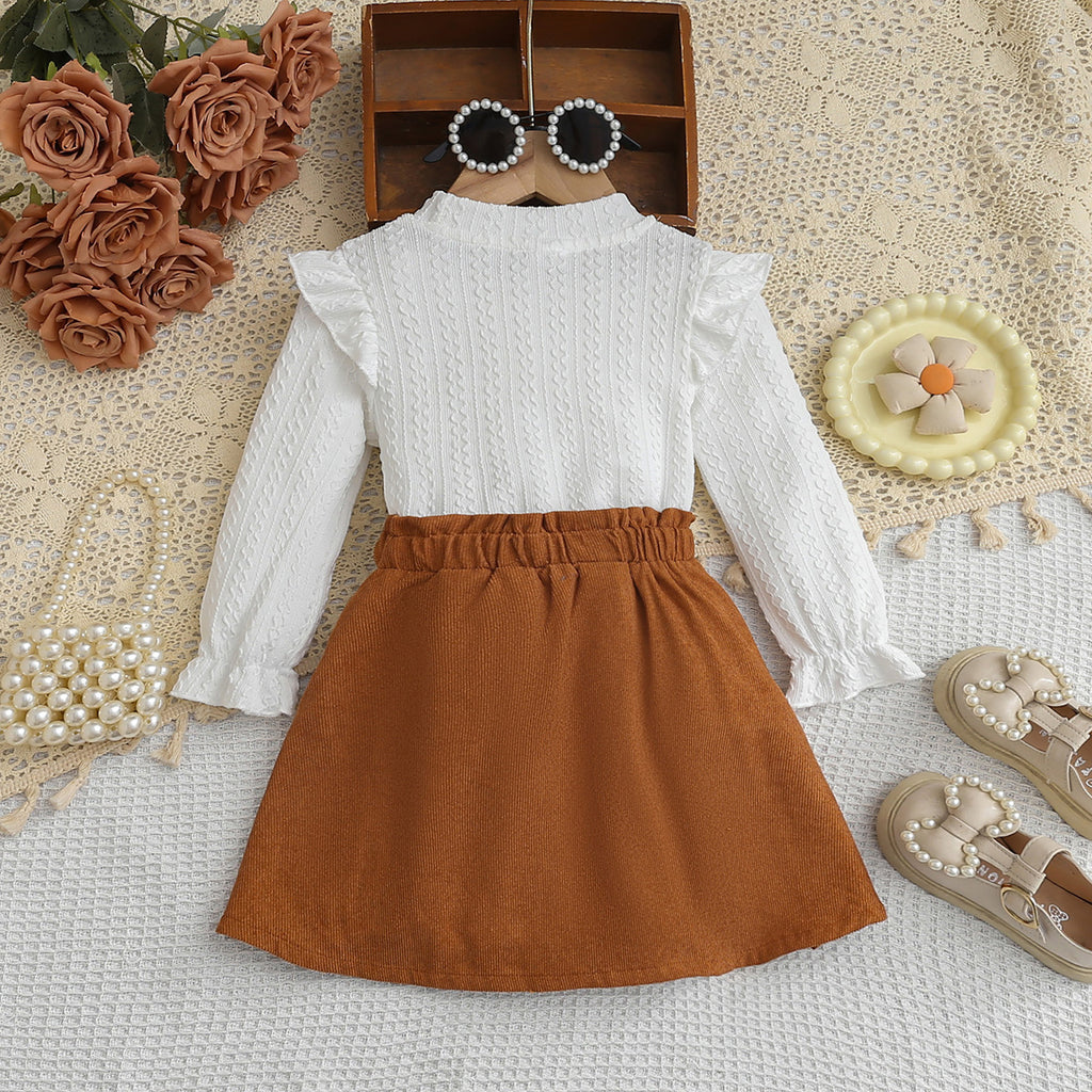 Elegant Autumn 2-Piece Baby Girls' Dress Suit, Ages 3-24 Months | Color: Coffee&White | Image 3