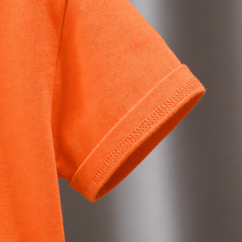 Modern Chic All-Season Minimalist Summer 2-Piece Girls' Pants Suit, Ages 2-9 | Color: Orange | Image 2