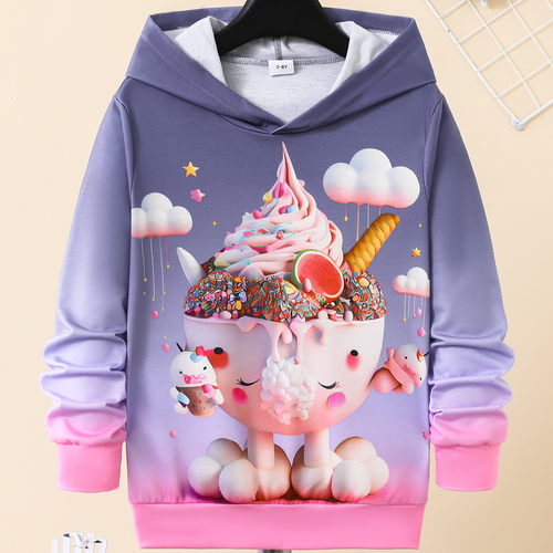 Casual Sporty Autumn Unisex Kids' Hoodie, Ages 4-13 | Color: grey&purple | Image 1