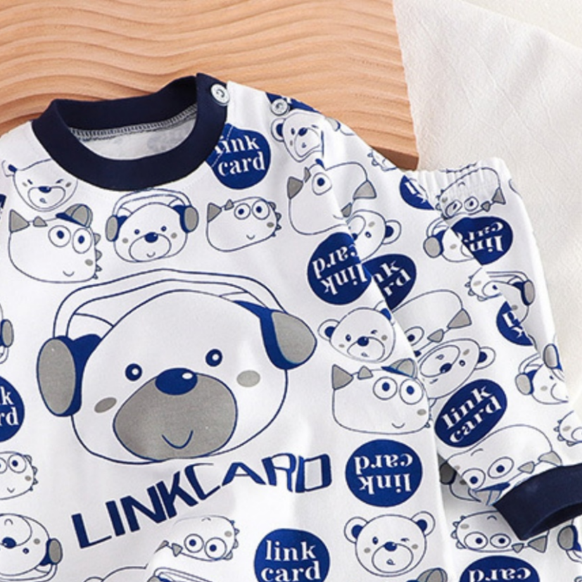 Minimalist Autumn 2-Piece Boys' Pajama Set, Ages 2-9 | Color: White&Deep Blue | Image 3
