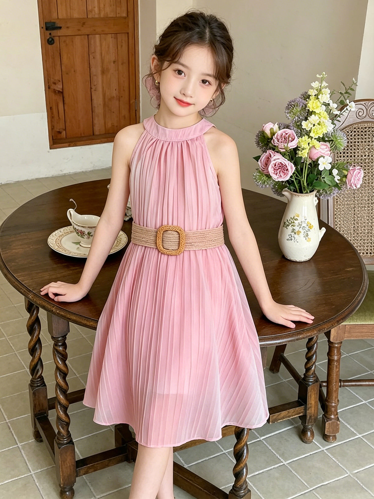 Sweet & Cute Summer Girls' A-Line Dress, Ages 8-12 | Color: Pink | Image 2