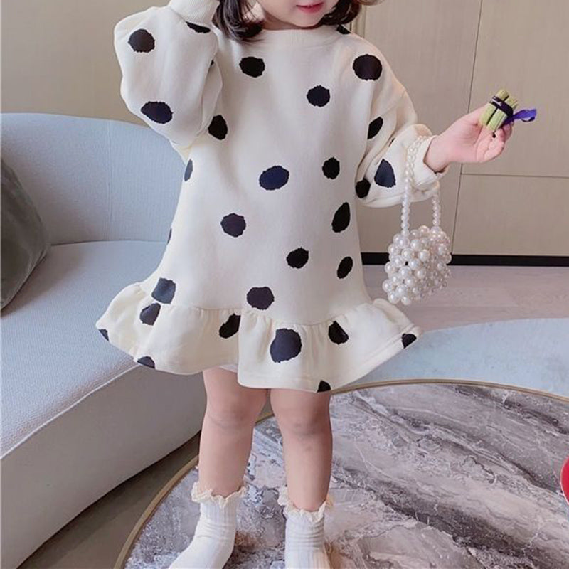 All-Season Sweet & Cute Spring Girls' Hoodie Dress, Ages 2-9 | Color: Black&White | Image 1