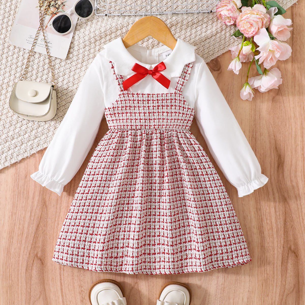 Elegant Autumn Baby Girls' Dress, Ages 1-24 Months | Color: Red | Image 1