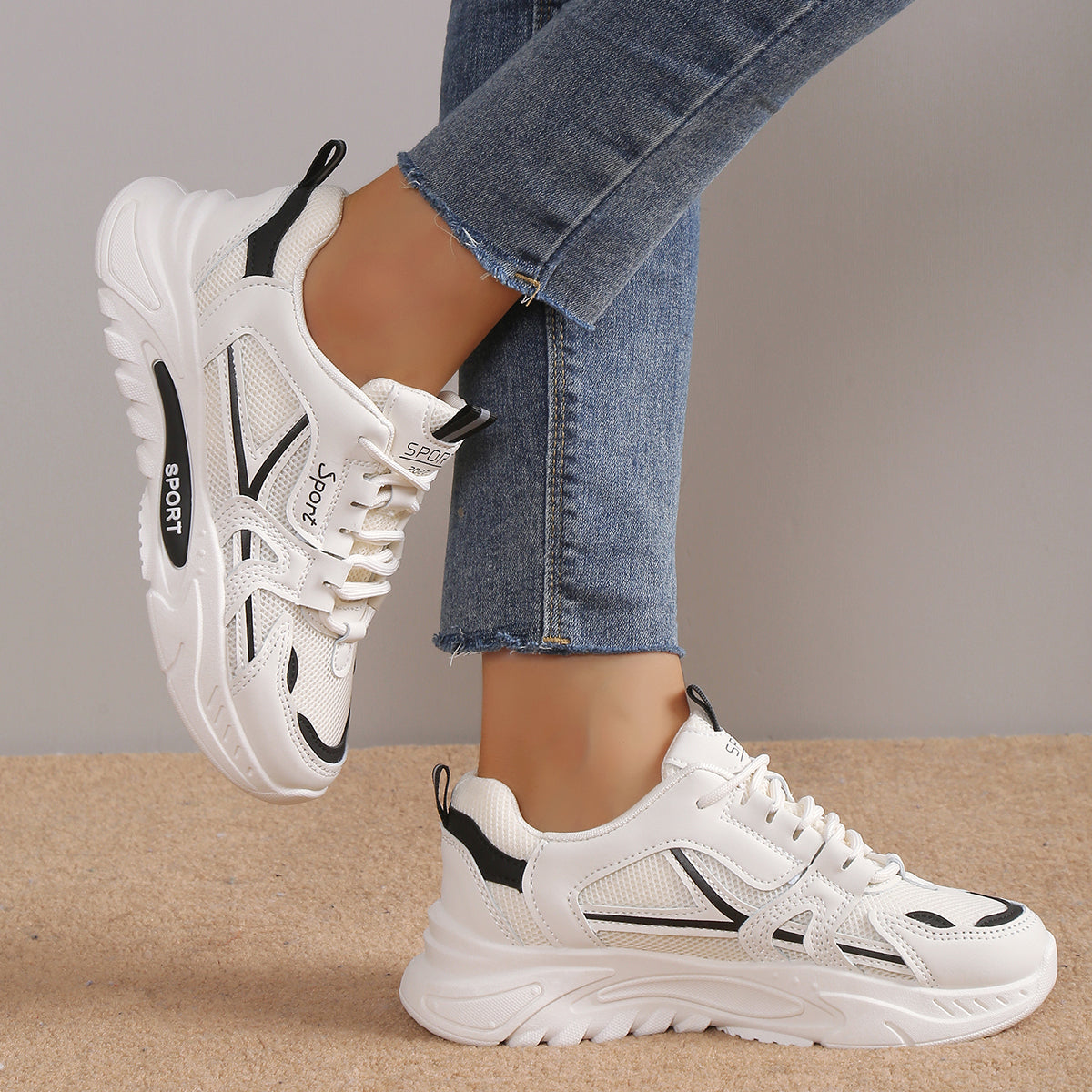 Modern Chic All-Season PU/Artificial Leather/Microfiber Leather Women's Fashion Sneaker | Color: Black&White | Image 3