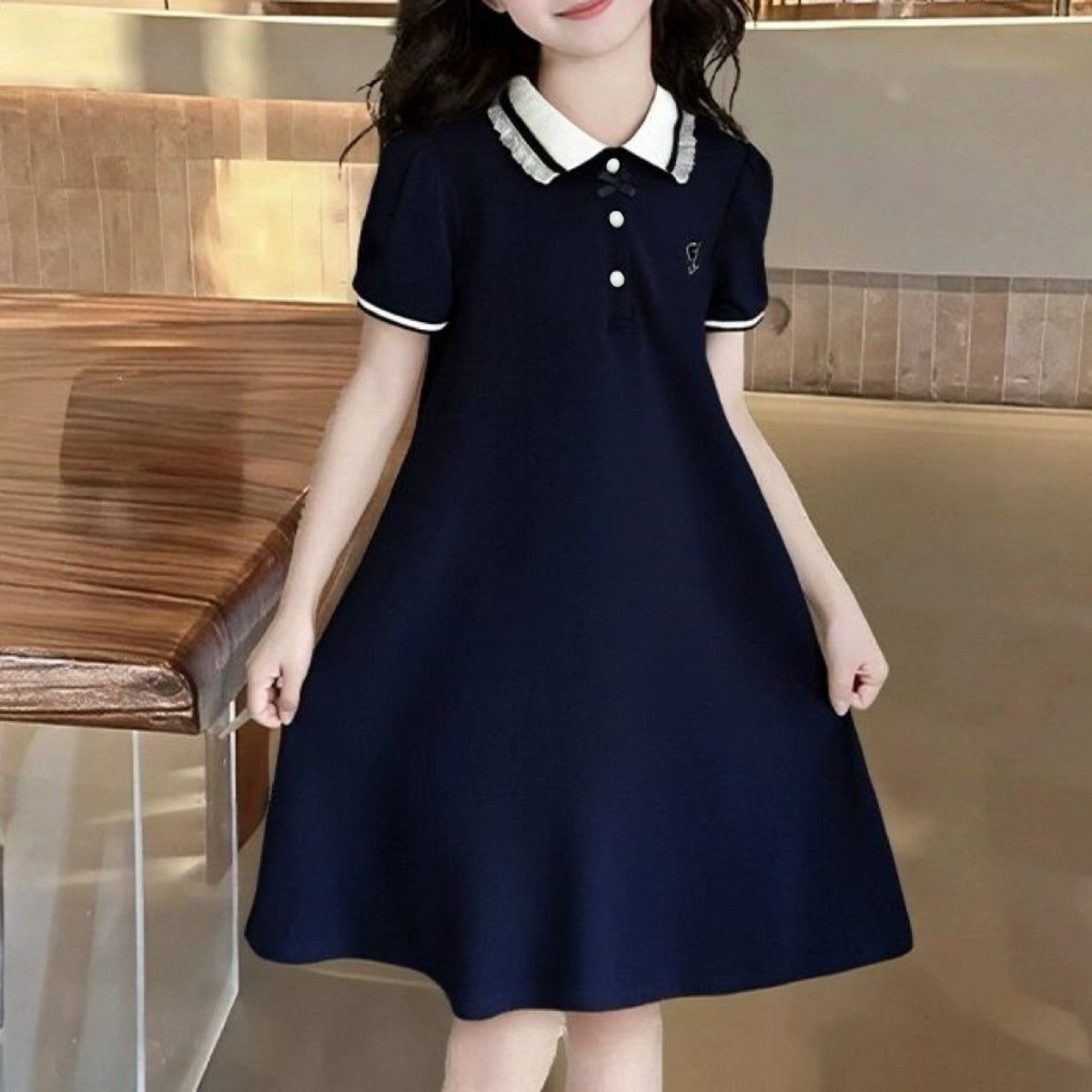 Minimalist Summer Girls' Tee Dress, Ages 4-14 | Color: Navy | Image 1