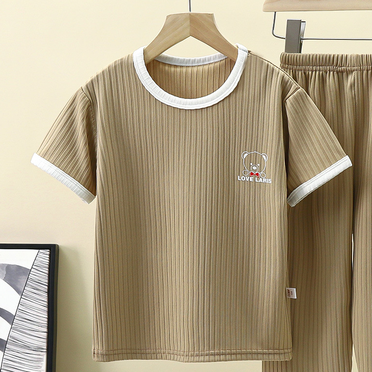 Minimalist Summer 2-Piece Unisex Kids' Pants Suit, Ages 2-9 | Color: Coffee | Image 3