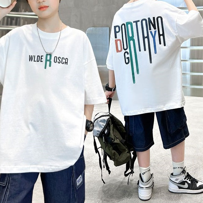 Minimalist Summer Boys' T-Shirt, Ages 4-14 | Color: White | Image 1