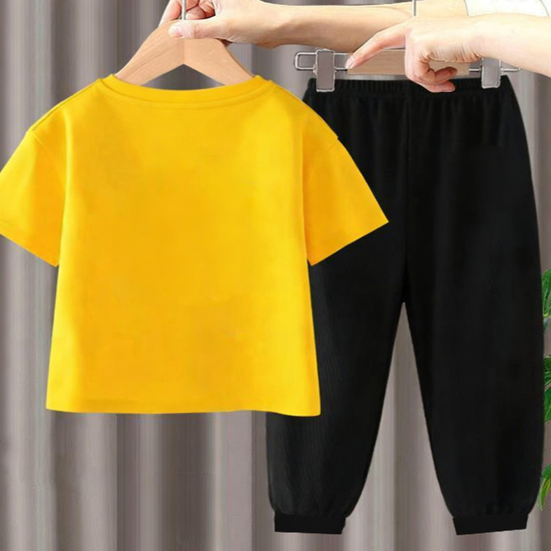Modern Chic All-Season Minimalist Summer 2-Piece Unisex Kids' Pants Suit, Ages 2-7 | Color: Yellow | Image 3