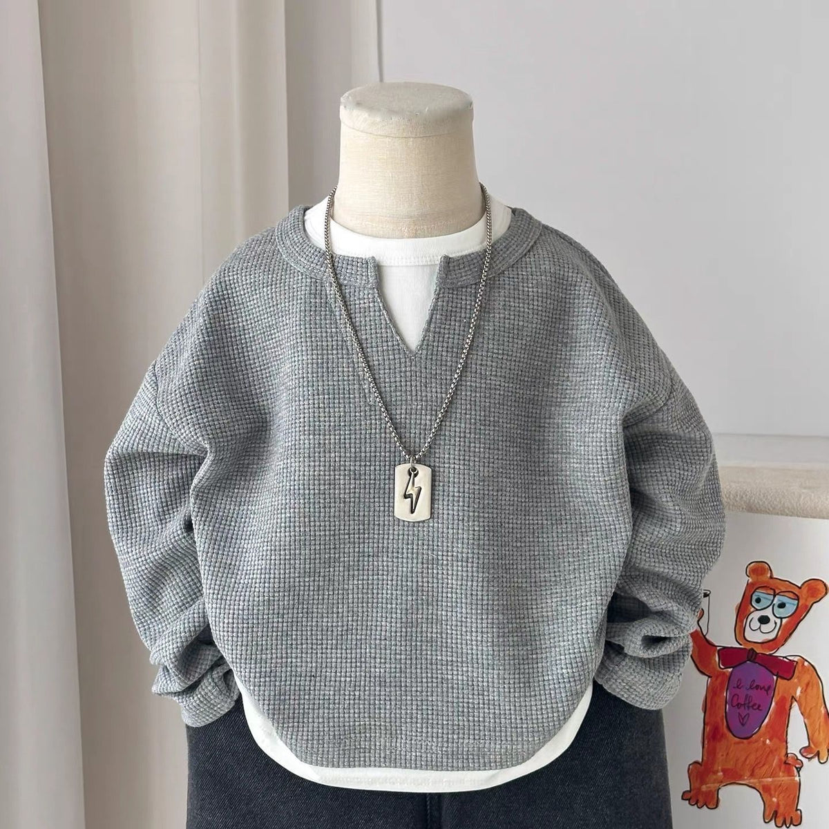 Modern Chic All-Season Casual Sporty Autumn Boys' Sweatshirt, Ages 2-11 | Color: Grey | Image 1