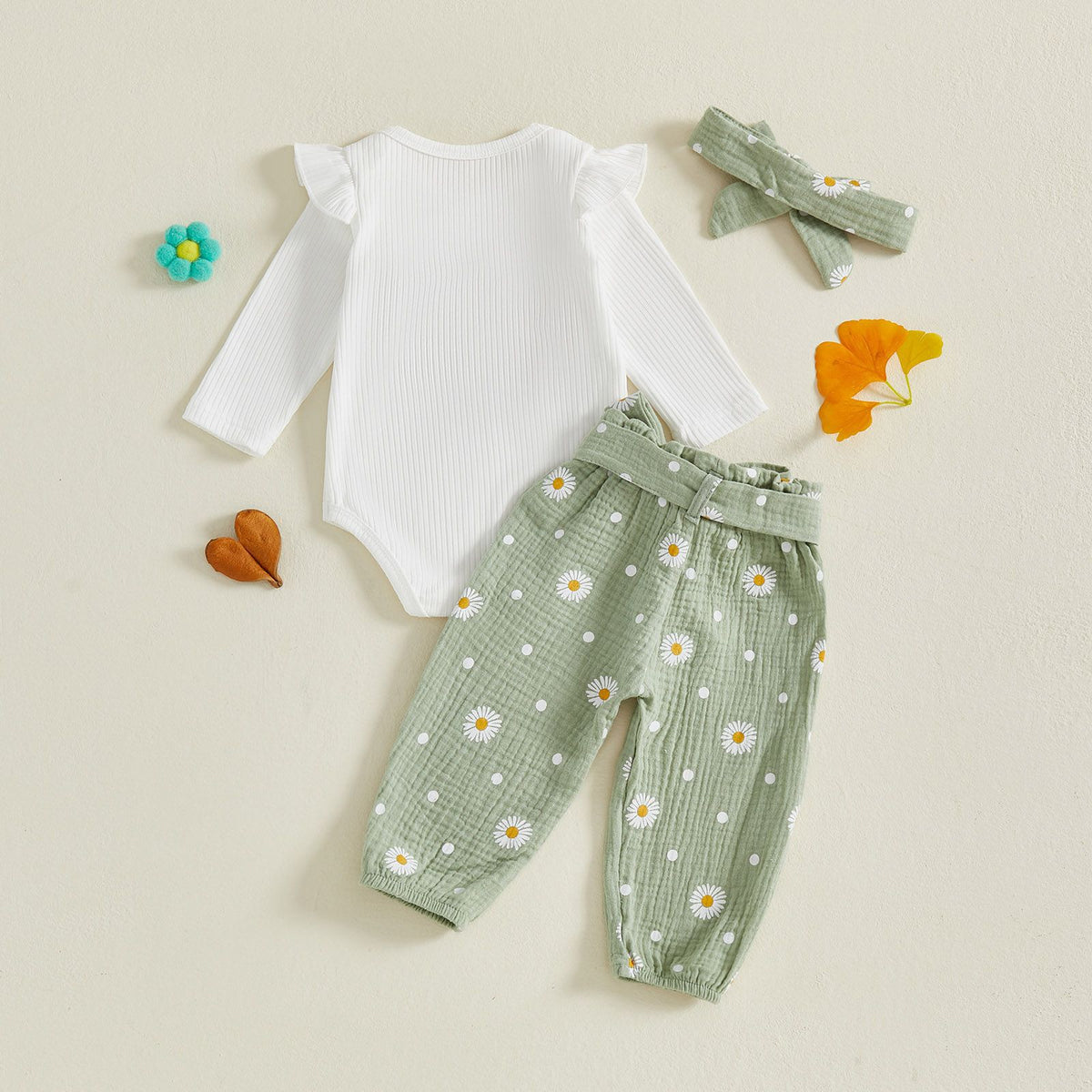 Trendy Autumn 2-Piece Baby Girls' Pants Suit, Ages 0-6 Months | Color: Light Green | Image 3