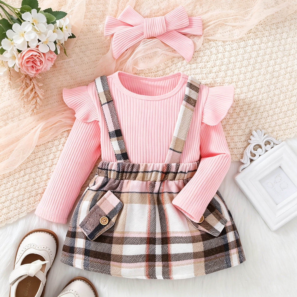 Elegant Autumn 3-Piece Baby Girls' Dress Suit, Ages 0-24 Months | Color: Pink | Image 1