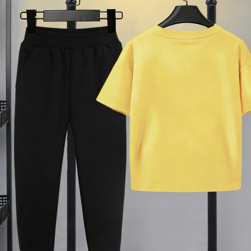 Modern Chic All-Season Minimalist Summer 2-Piece Boys' Pants Suit, Ages 3-14 | Color: Yellow | Image 3
