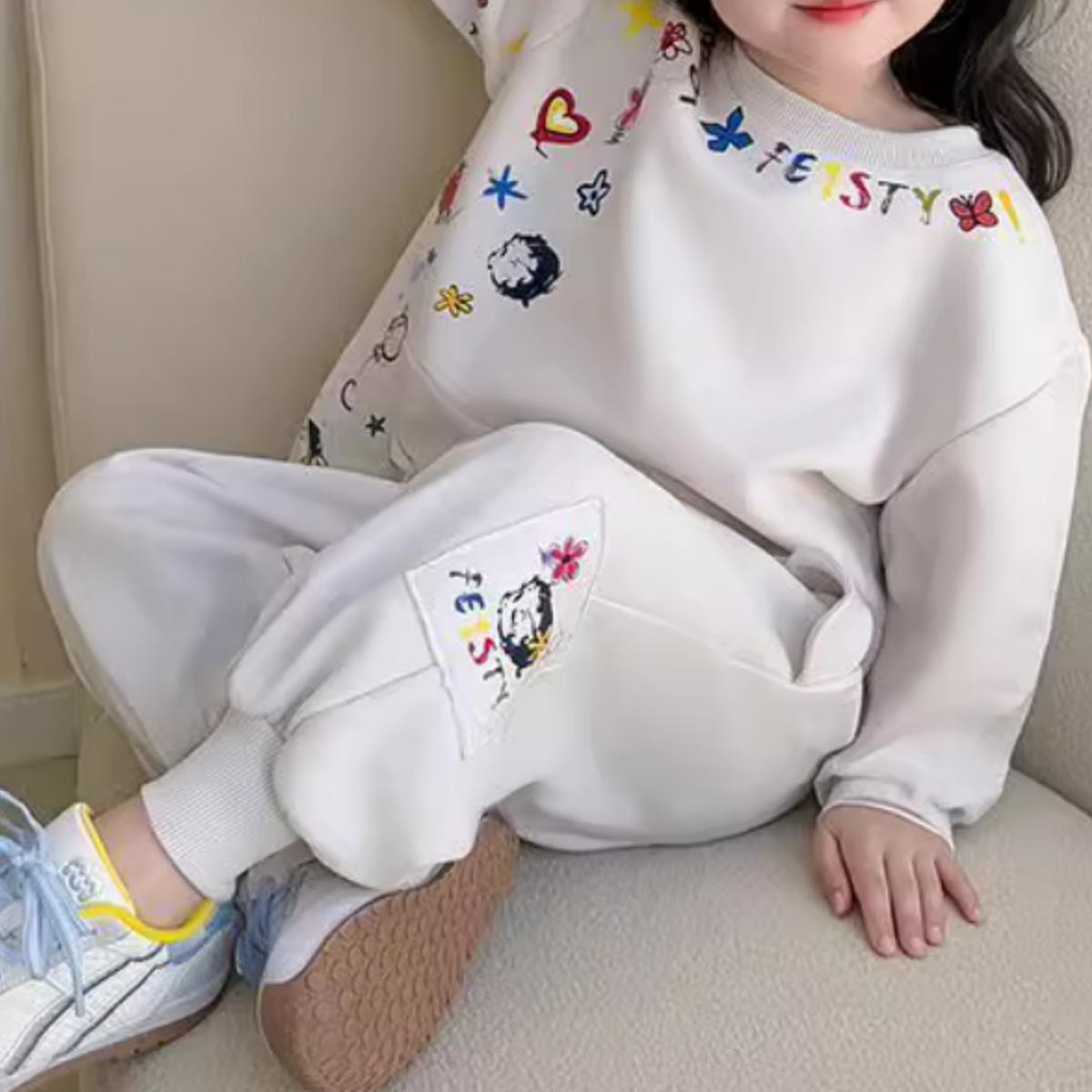 Sweet & Cute Autumn 2-Piece Girls' Pants Suit, Ages 2-9 | Color: Beige | Image 1