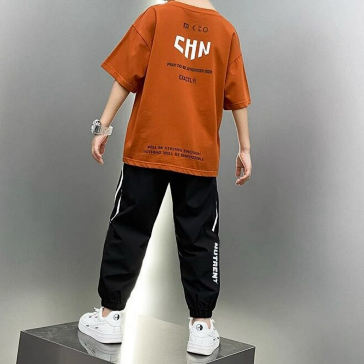 Minimalist Summer 2-Piece Boys' Pants Suit, Ages 4-14 | Color: Orange | Image 3