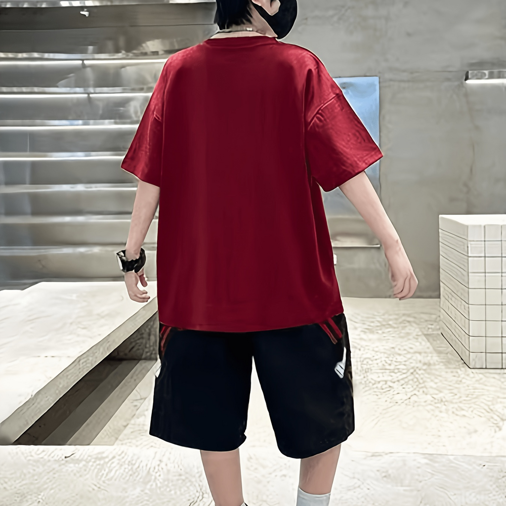 Casual Sporty Summer 2-Piece Boys' Pants Suit, Ages 4-11 | Color: Red | Image 3