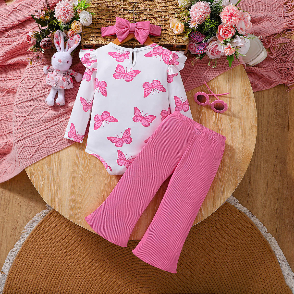 Sweet & Cute Autumn 3-Piece Baby Girls' Pants Suit, Ages 0-6 Months | Color: White | Image 3