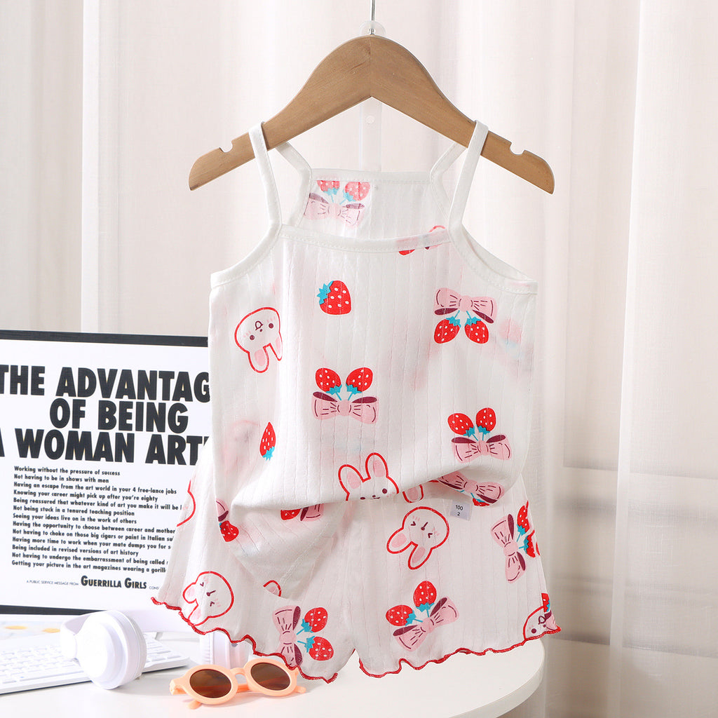 Minimalist Summer 2-Piece Girls' Pajama Set, Ages 2-7 | Color: Red | Image 1
