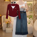 Casual Sporty Autumn 2-Piece Girls' Pants Suit, Ages 4-14 | Color: Red | Image 1