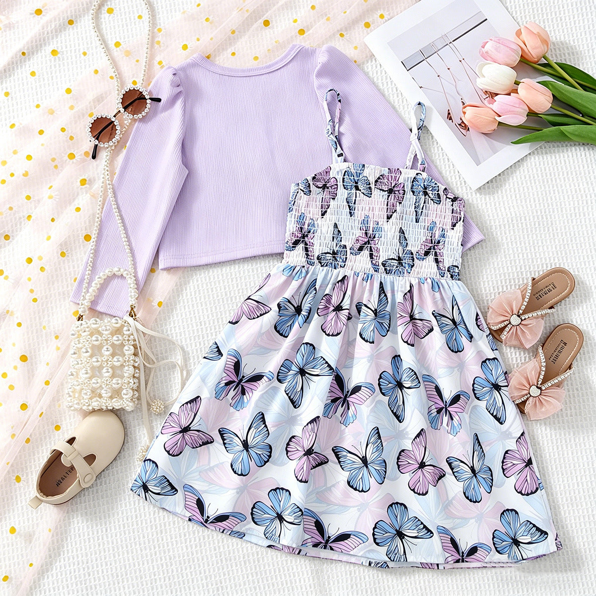 Sweet & Cute Autumn 2-Piece Girls' Dress Suit, Ages 2-11 | Color: Purple | Image 3