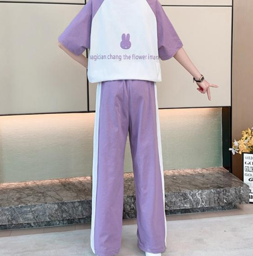 Minimalist Summer 2-Piece Girls' Pants Suit, Ages 4-14 | Color: Purple | Image 3