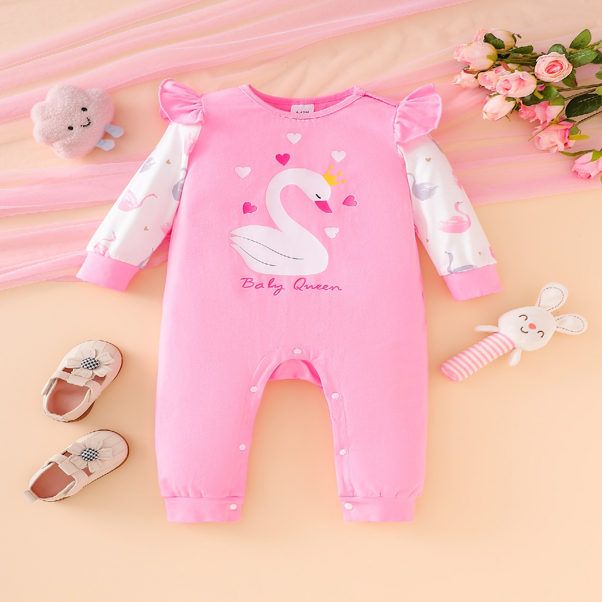 Sweet & Cute Autumn Baby Girls' Jumpsuit, Ages 0-12 Months | Color: Pink | Image 1
