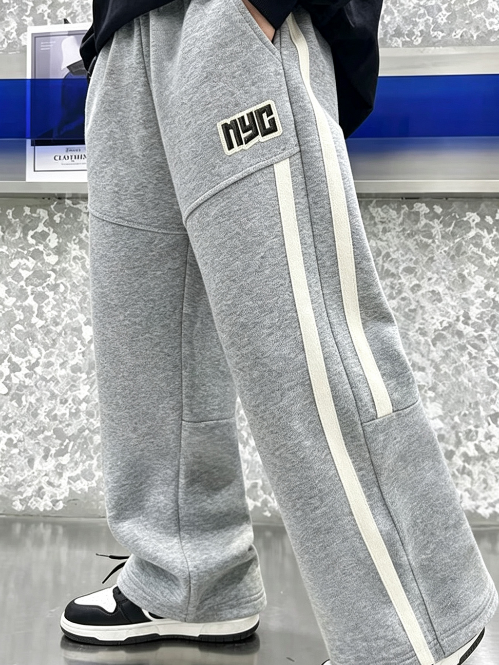 Casual Sporty Autumn Unisex Kids' Loose Pants, Ages 4-14 | Color: Light Grey | Image 3