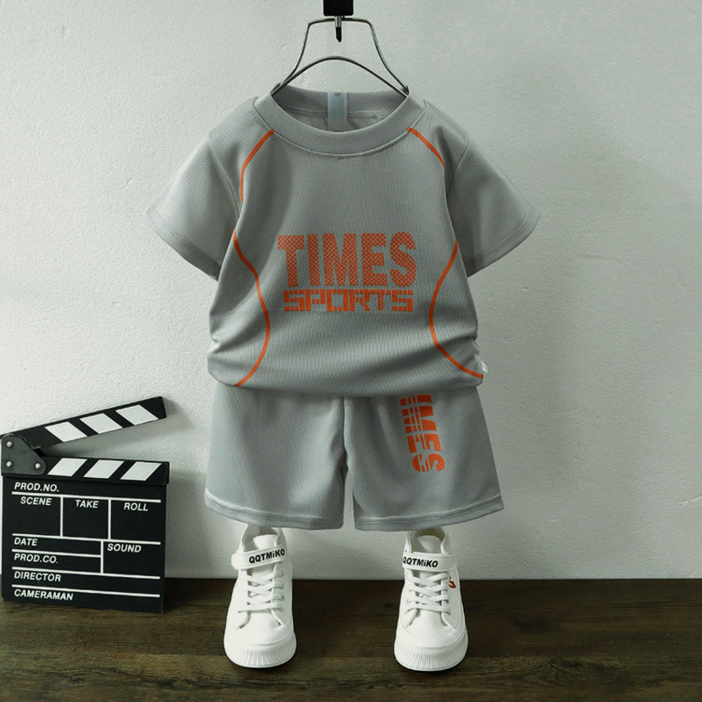 Minimalist Summer 2-Piece Unisex Kids' Pants Suit, Ages 3-13 | Color: Grey | Image 1